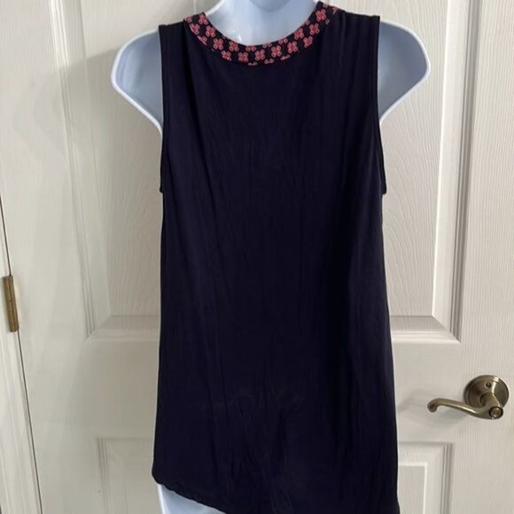 Papermoon Pink Navy Blue Sleeveless Blouse Stretchy Size Small EUC Career Office - Picture 4 of 8
